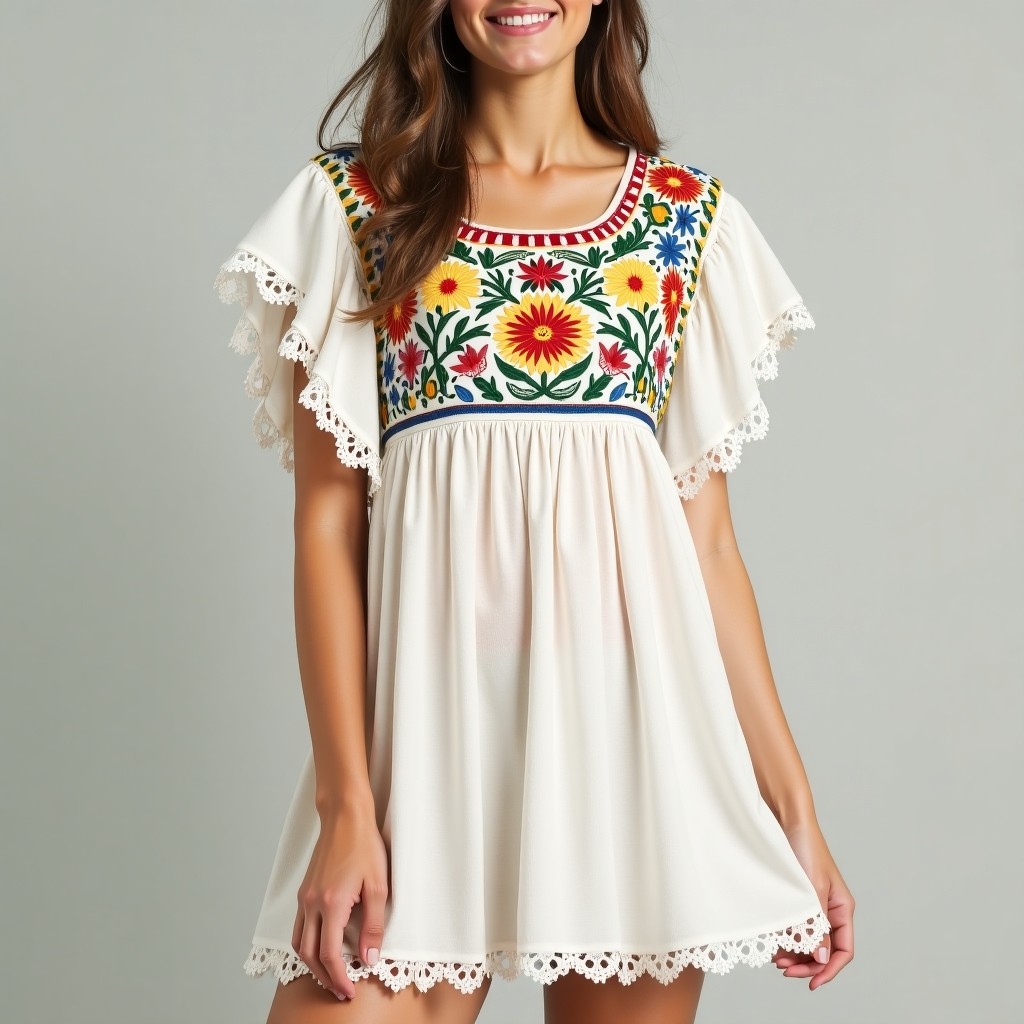 Bohemian Floral Embroidered Summer Dress