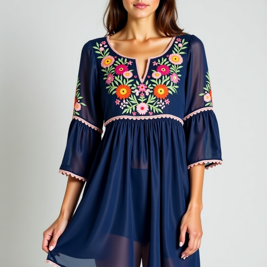 Bohemian Vine Embroidered Loose Dress