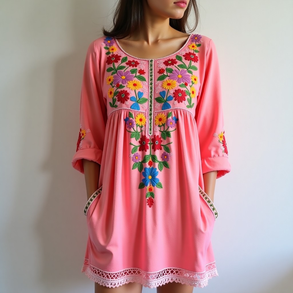 Boho Leafy Vine Embroidered Dress