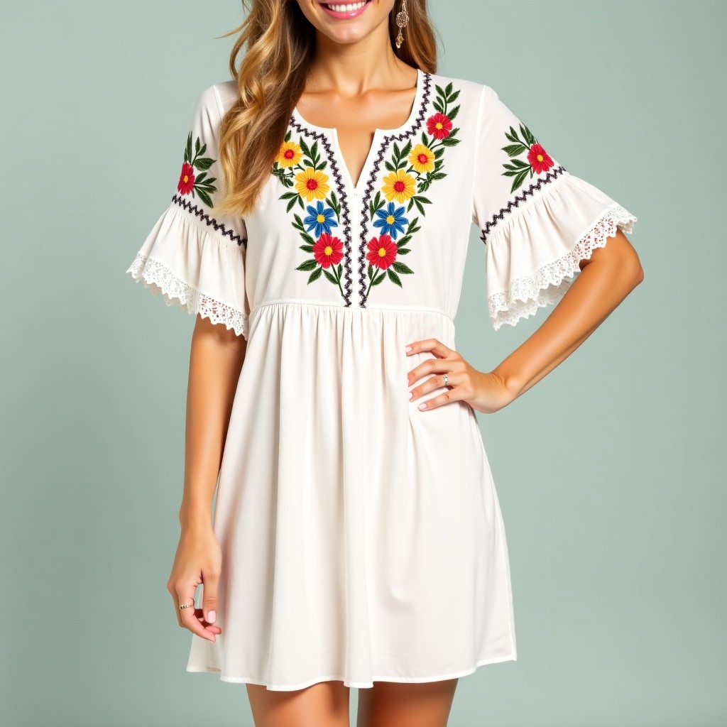 Bohemian Embroidered Relaxed Midi Dress