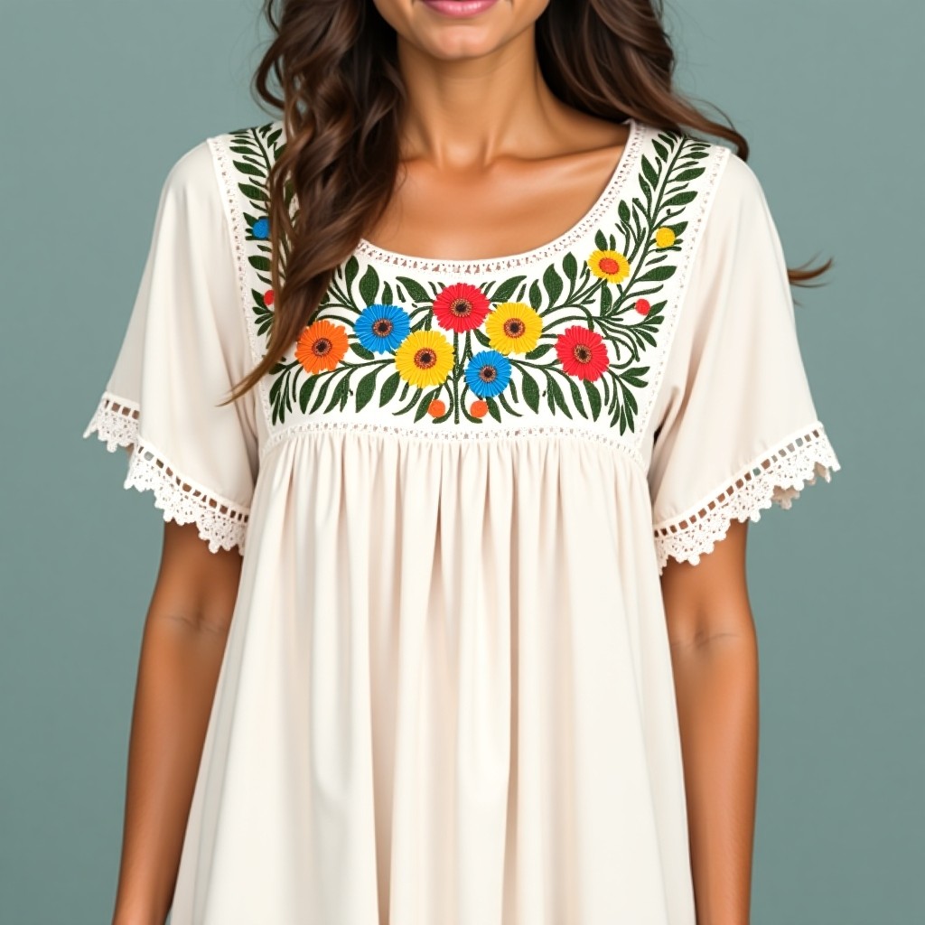 Bohemian Floral Embroidered Panel Dress