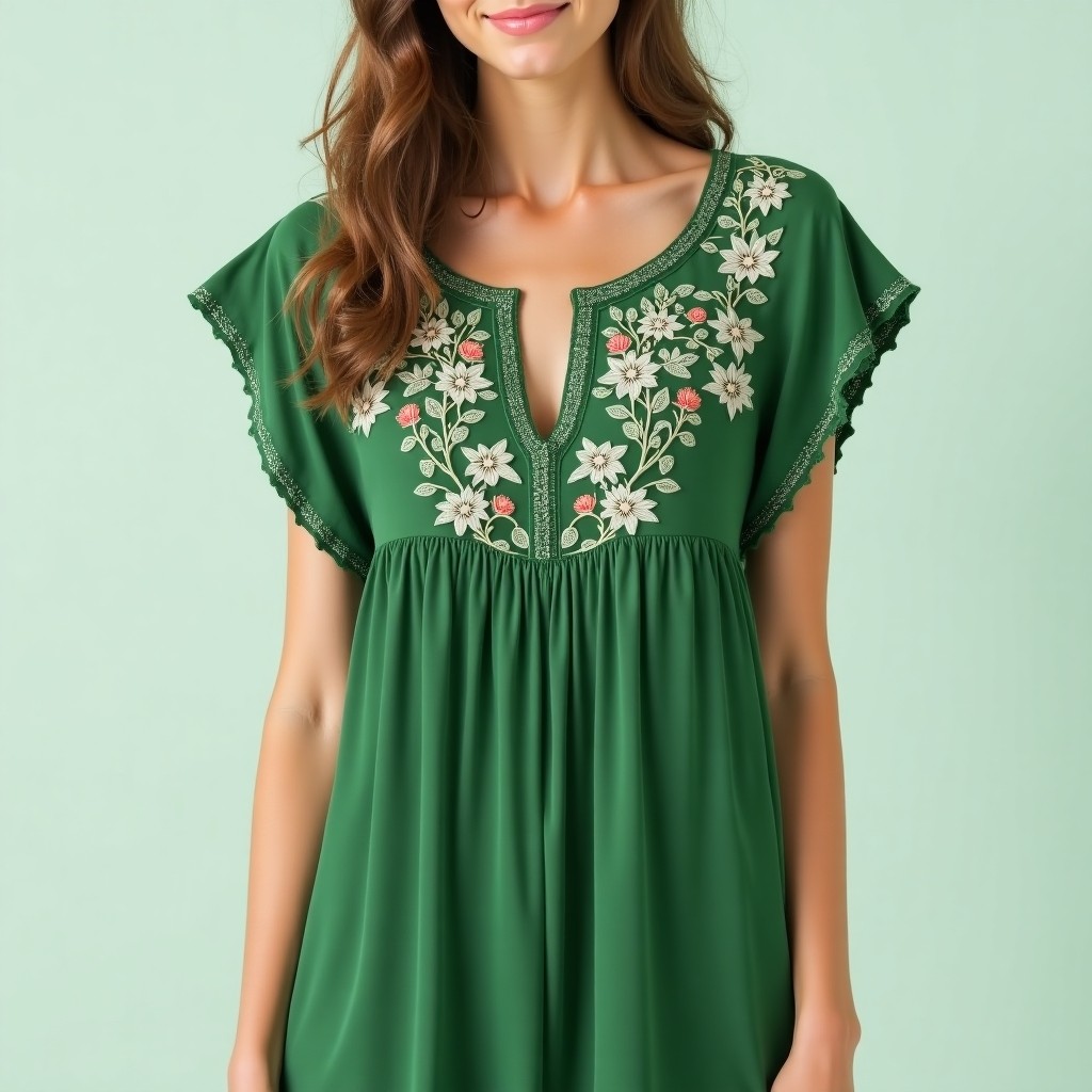 Bohemian Botanical Embroidered Kaftan Dress