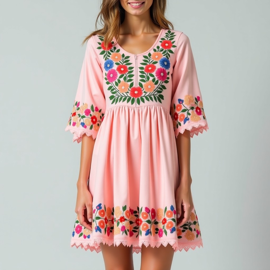 Bohemian Vine and Leaf Embroidered Dress