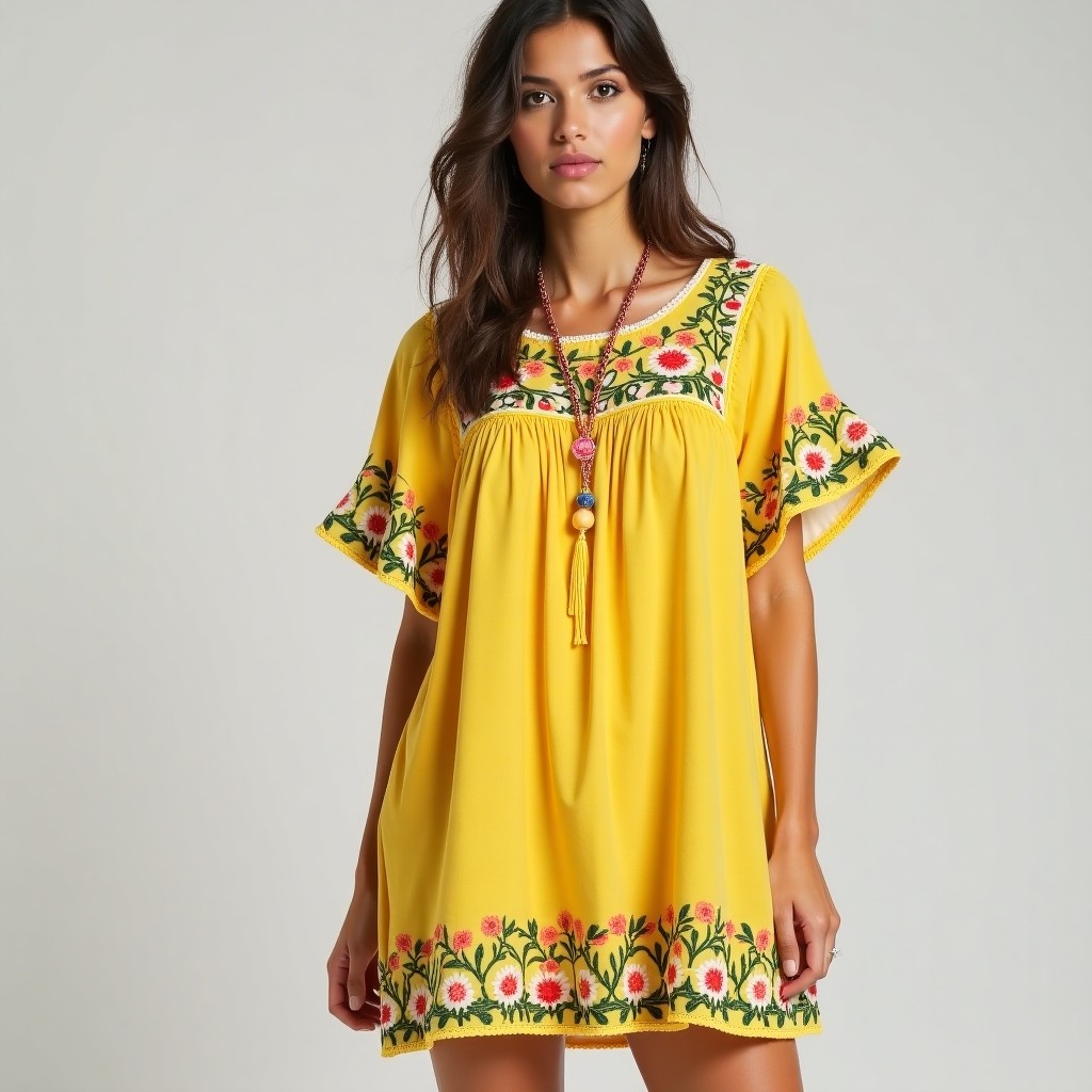 Bohemian Meadow Vine Embroidered Maxi Dress