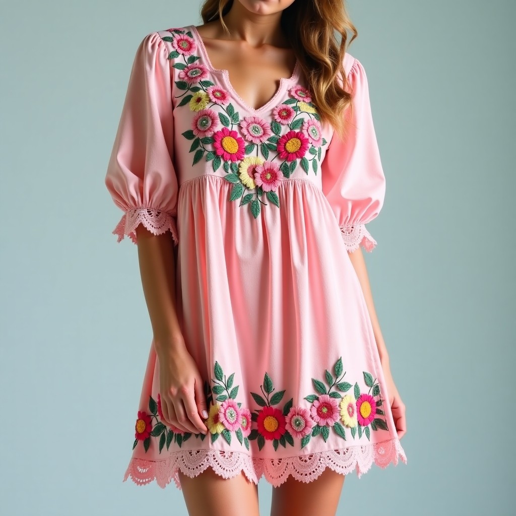 Bohemian Wildflower Vine Embroidered Dress
