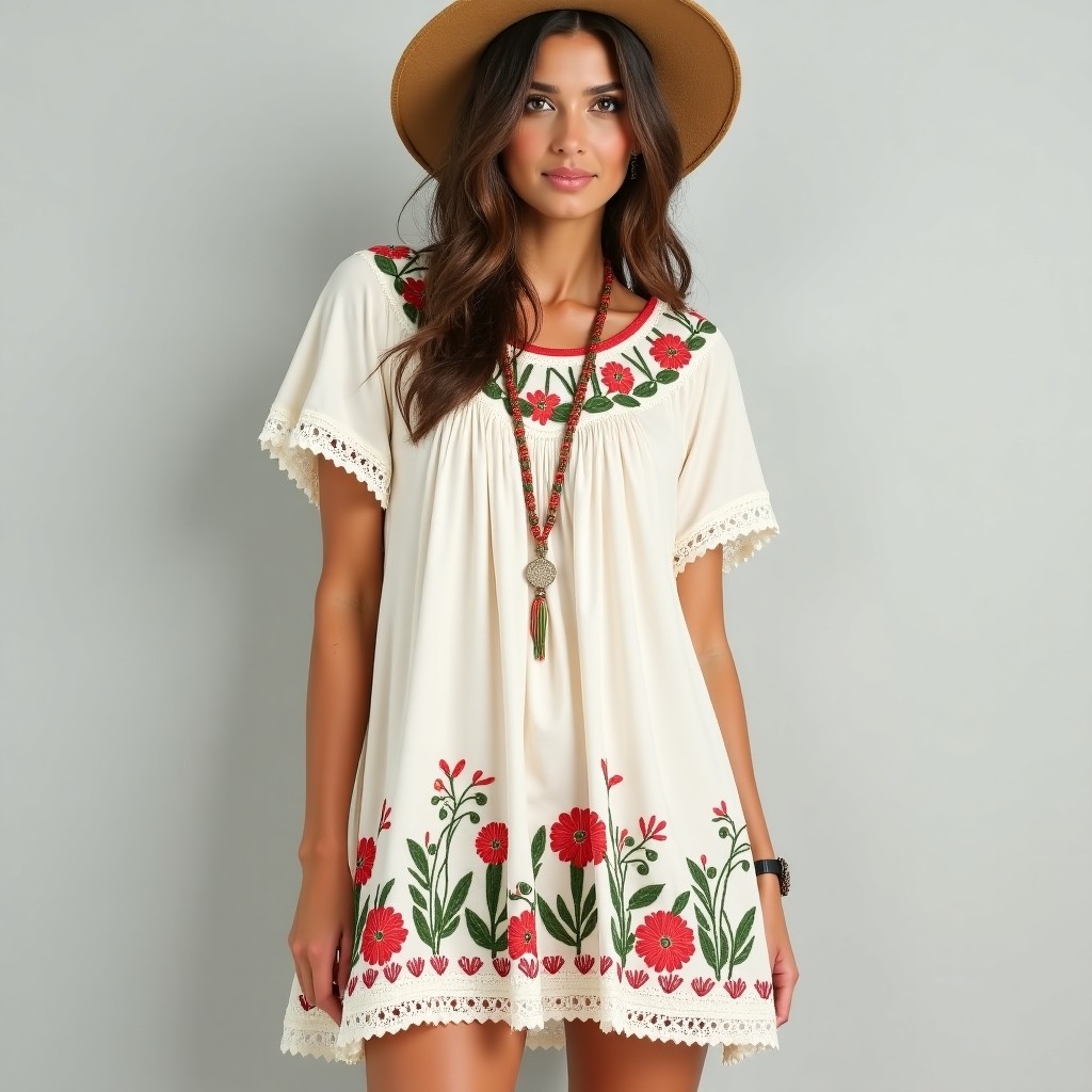 Bohemian Nature Bloom Embroidered Dress