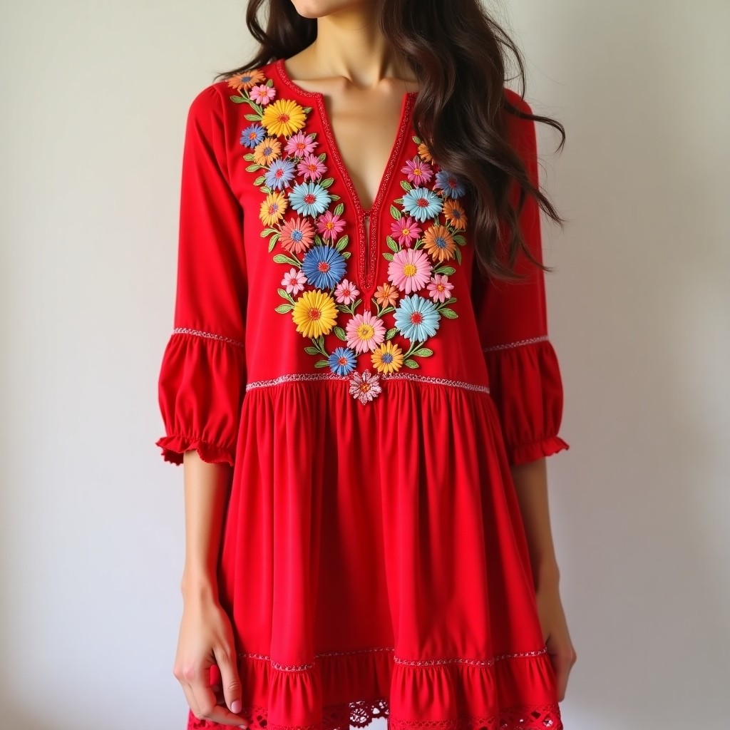 Boho Meadow Floral Embroidered Dress