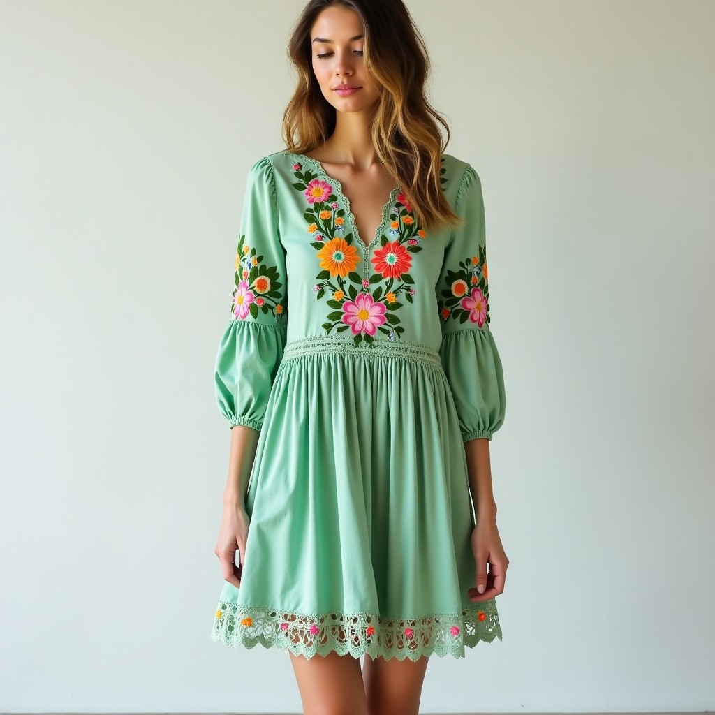 Bohemian Floral Vine Garden Embroidered Dress