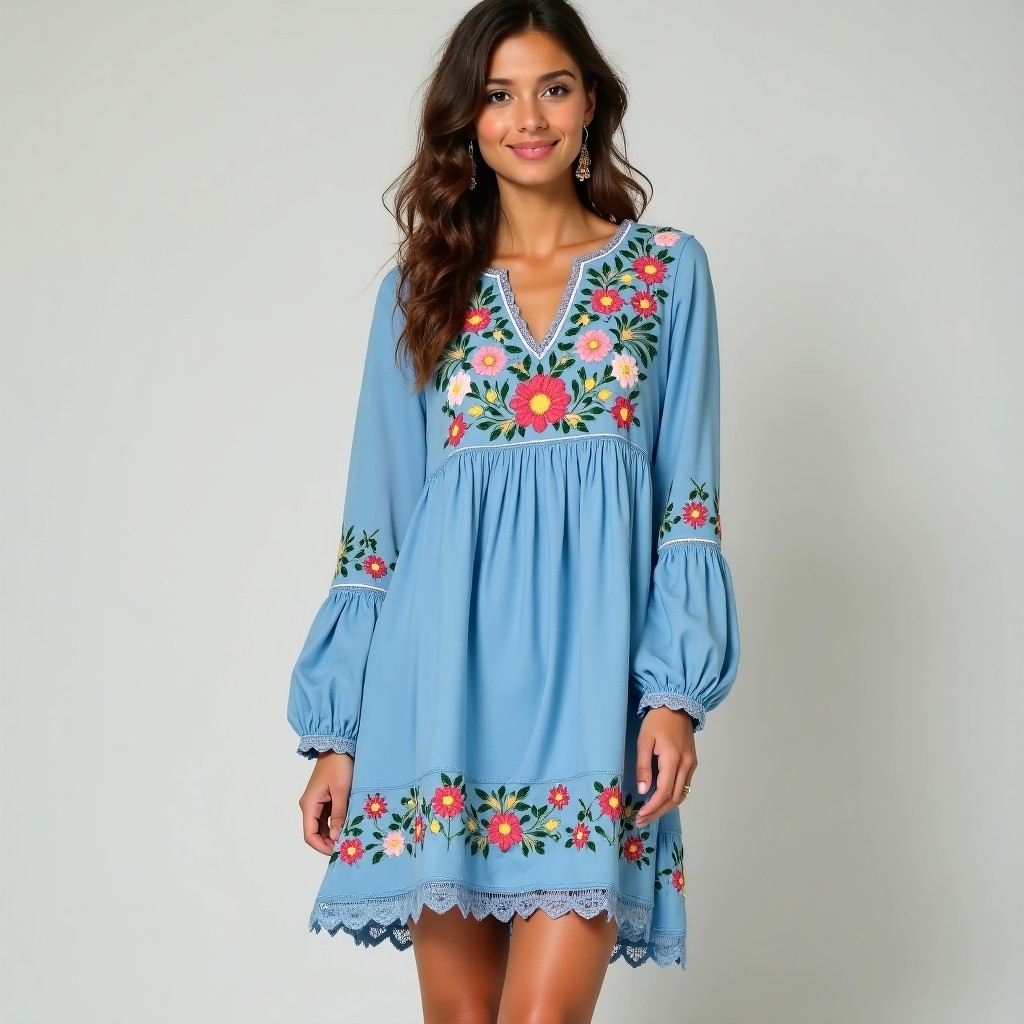 Bohemian Garden Vine Maxi Embroidered Dress