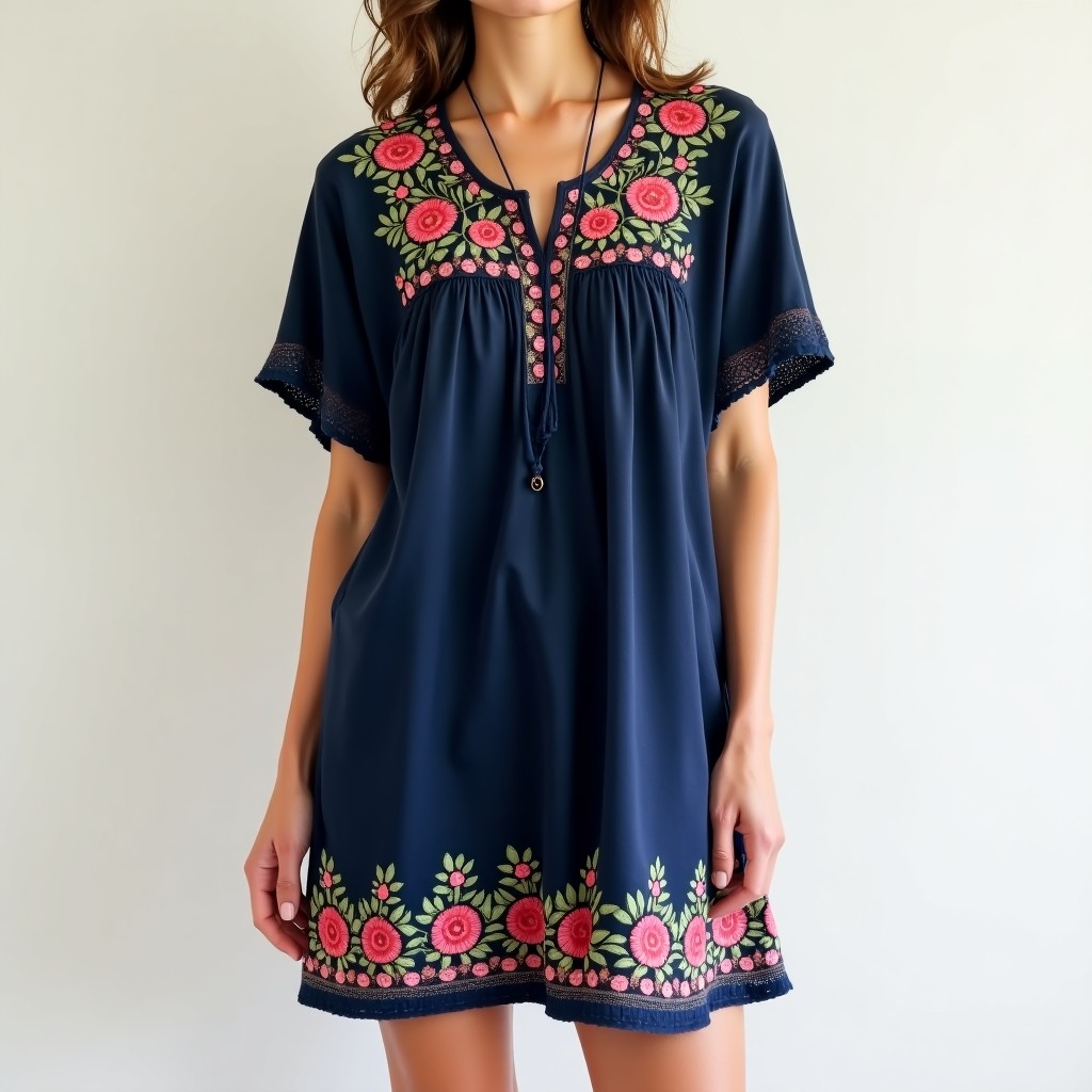 Bohemian Floral Petal Trail Embroidered Dress