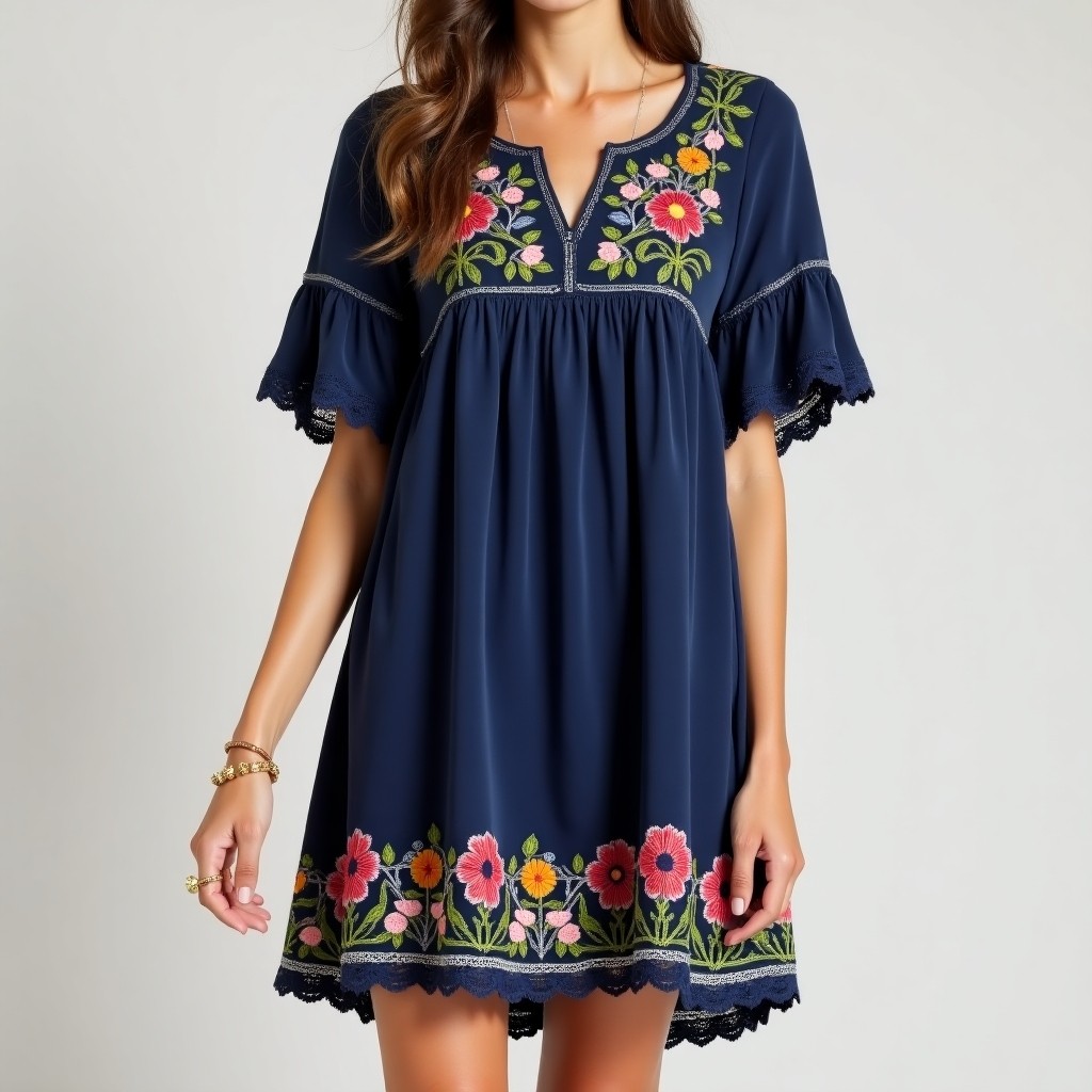 Boho Garden Vine Flowy Embroidered Dress