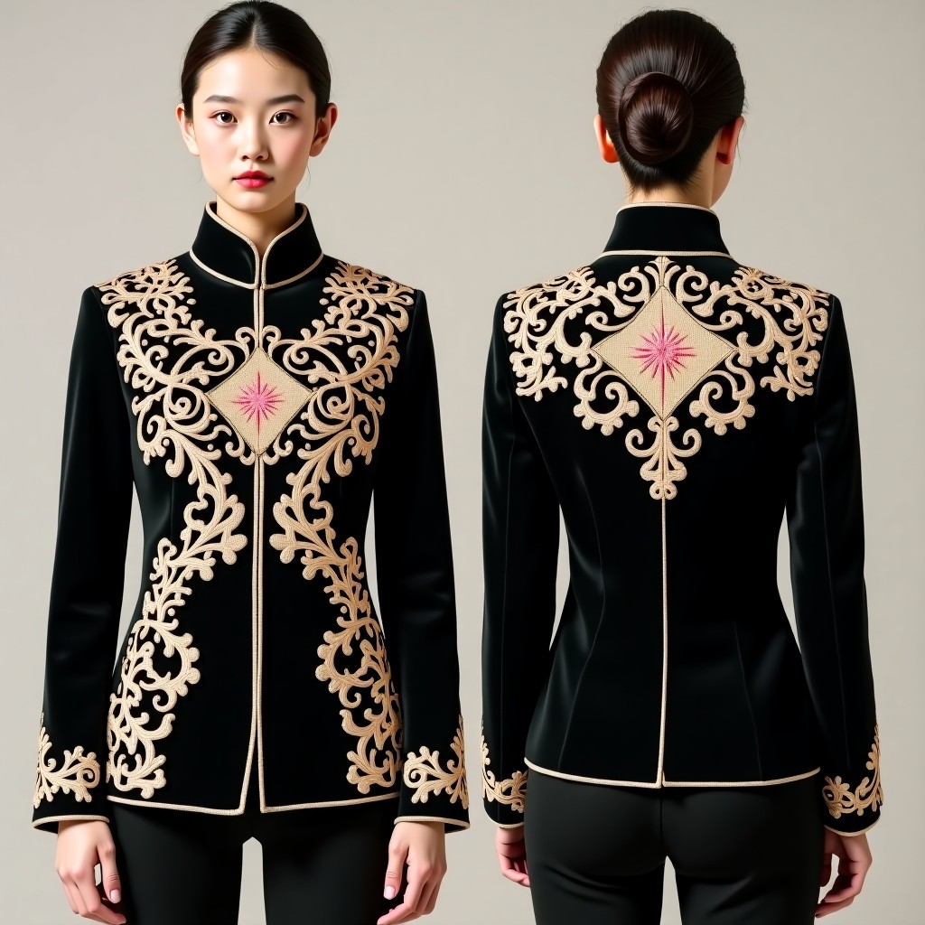 Luxury Scroll Embroidered Fitted Jacket Dress