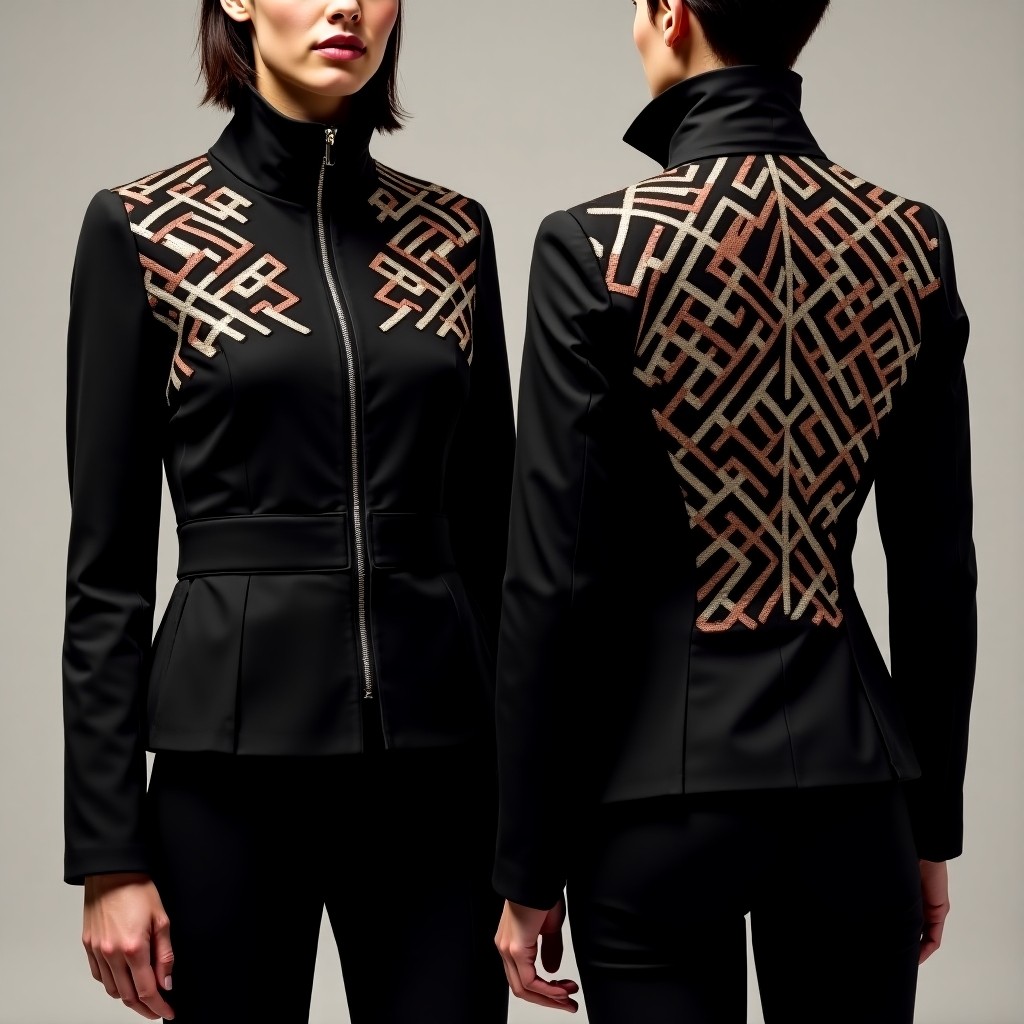 Fancy Royal Motif Embroidered Jacket Dress