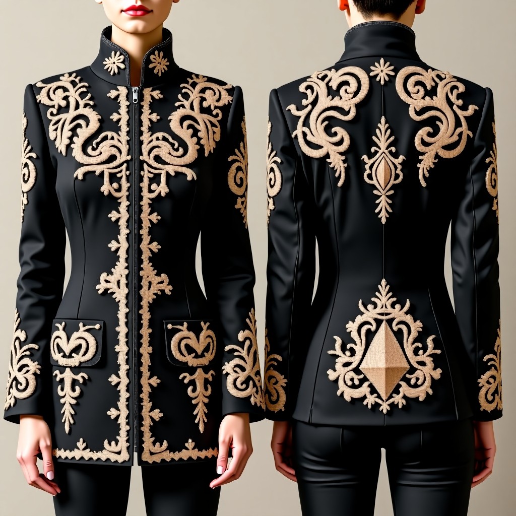 Fancy Curved Motif Embroidered Fashion Jacket