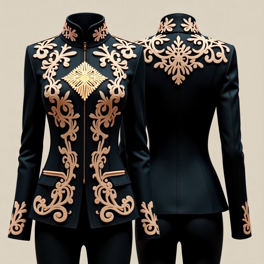 Fancy Floral Scroll Embroidered Jacket Dress