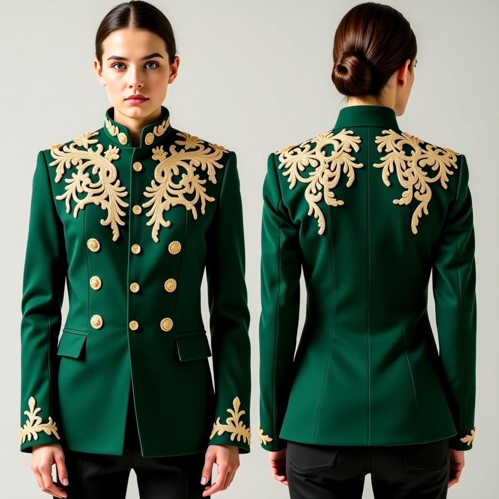 Fancy Embroidered Military-Inspired Fashion Jacket