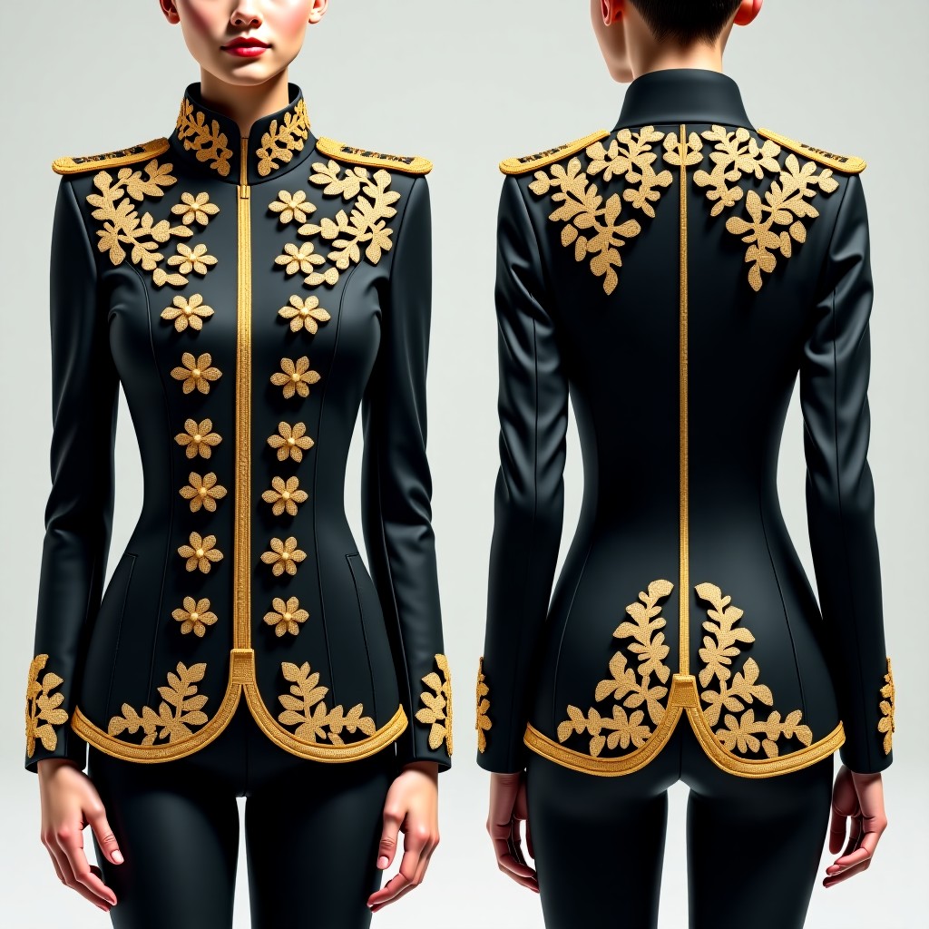 Fancy Floral Crest Embroidered Jacket Dress