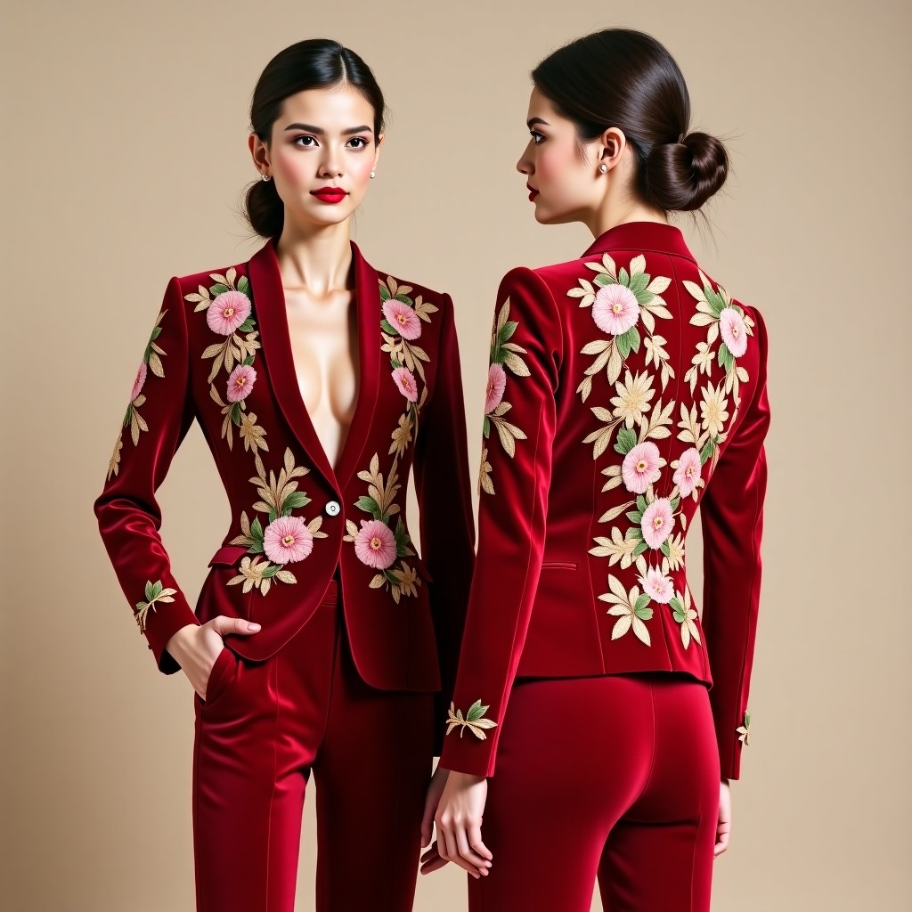 Elegant Botanical Embroidered Blazer