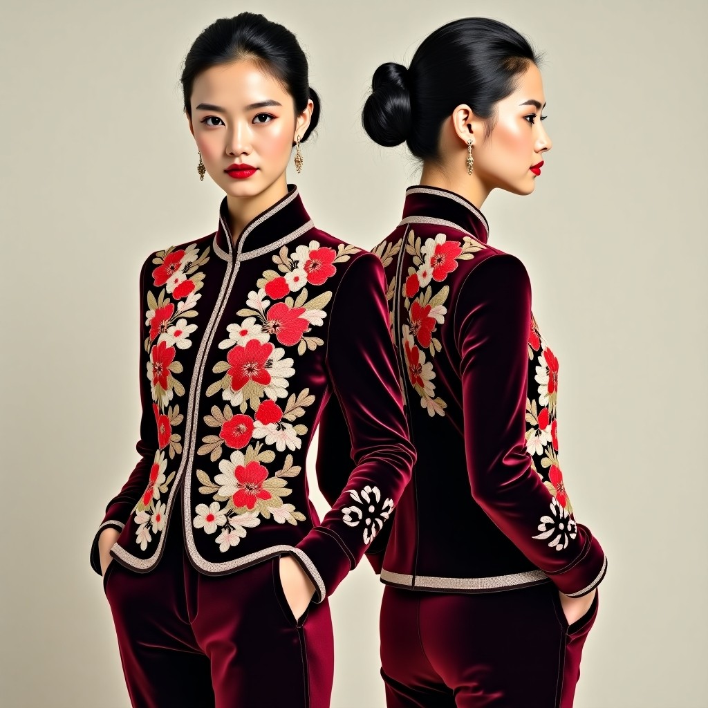Floral Cuff Embroidered Blazer