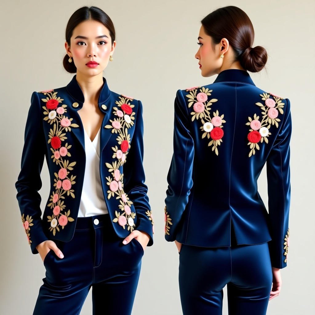 Luxury Embroidered Collar Blazer