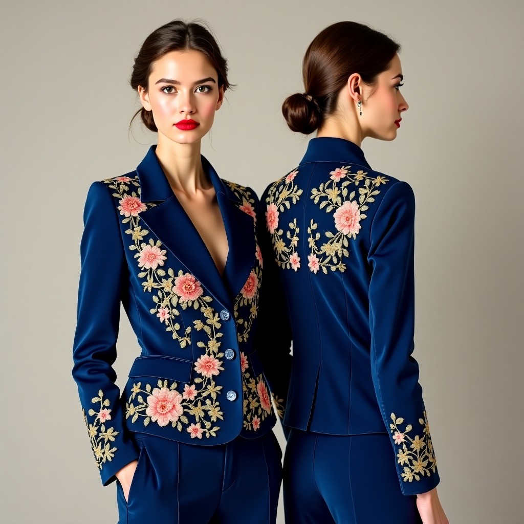 Luxury Floral Collar Embroidered Blazer