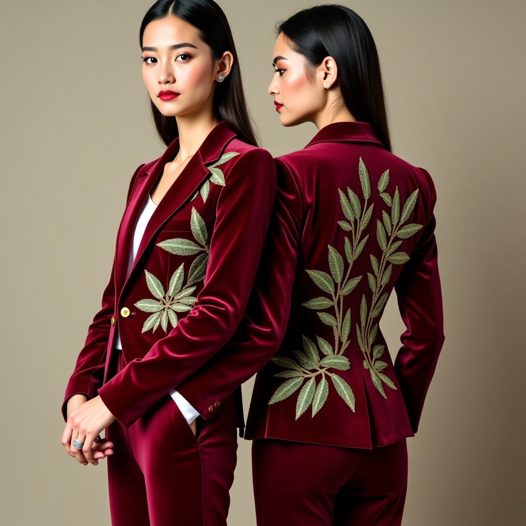 Luxury Floral Embroidery Blazer Suit