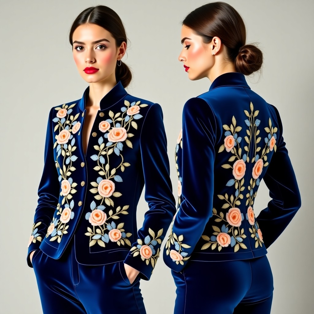 Designer Floral Cuff Embroidered Blazer