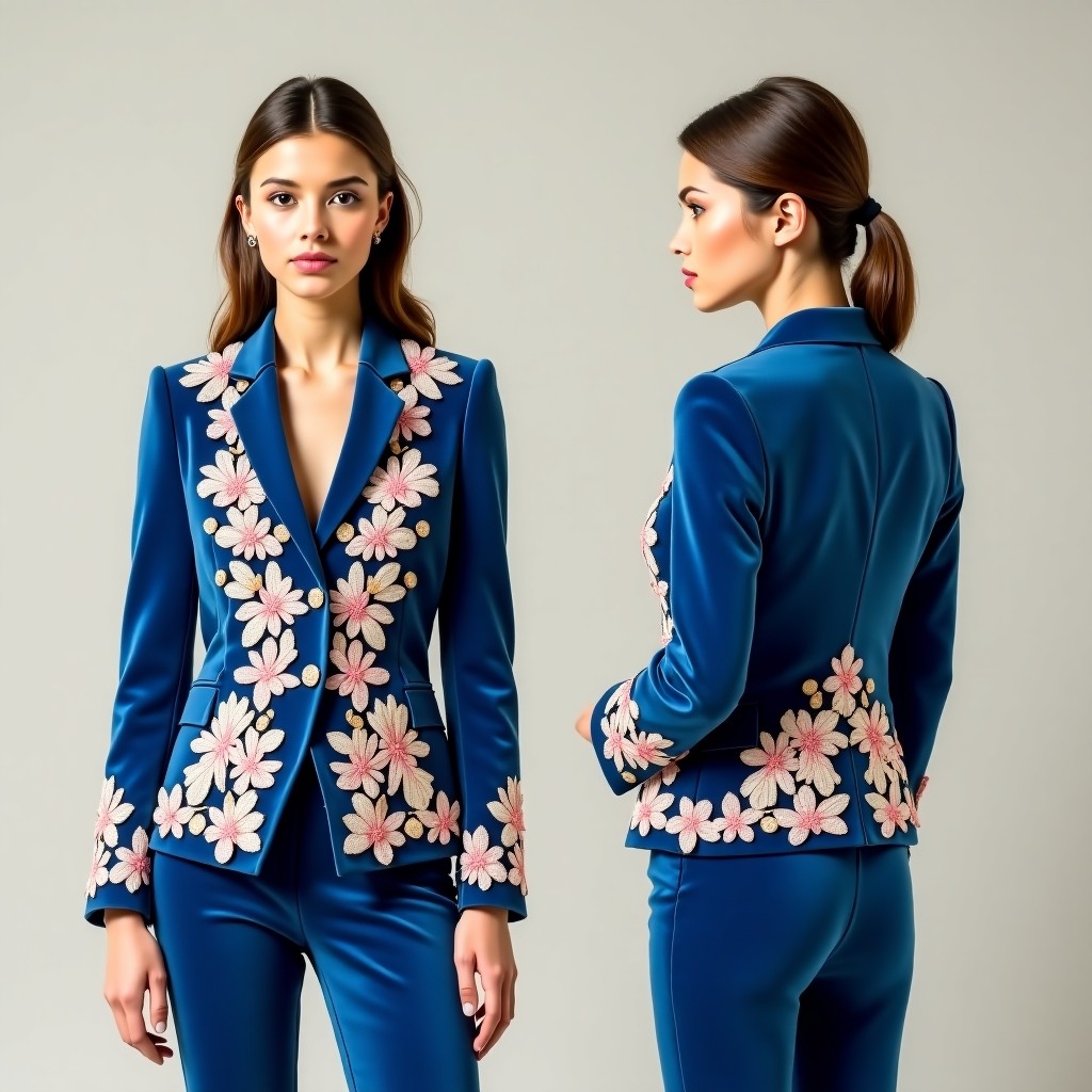 Luxury Floral Couture Tailored Blazer