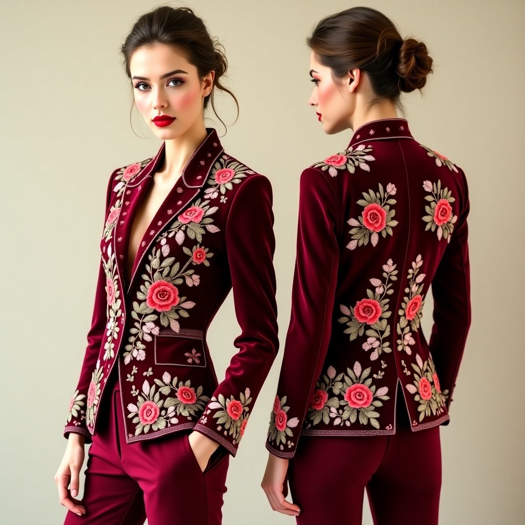 Couture Floral Pattern Embroidered Blazer