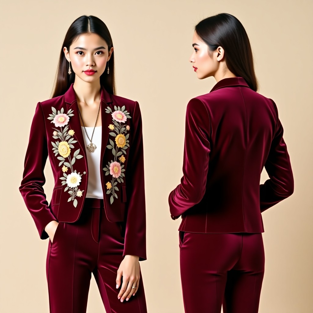Luxury Botanical Lapel Embroidered Blazer