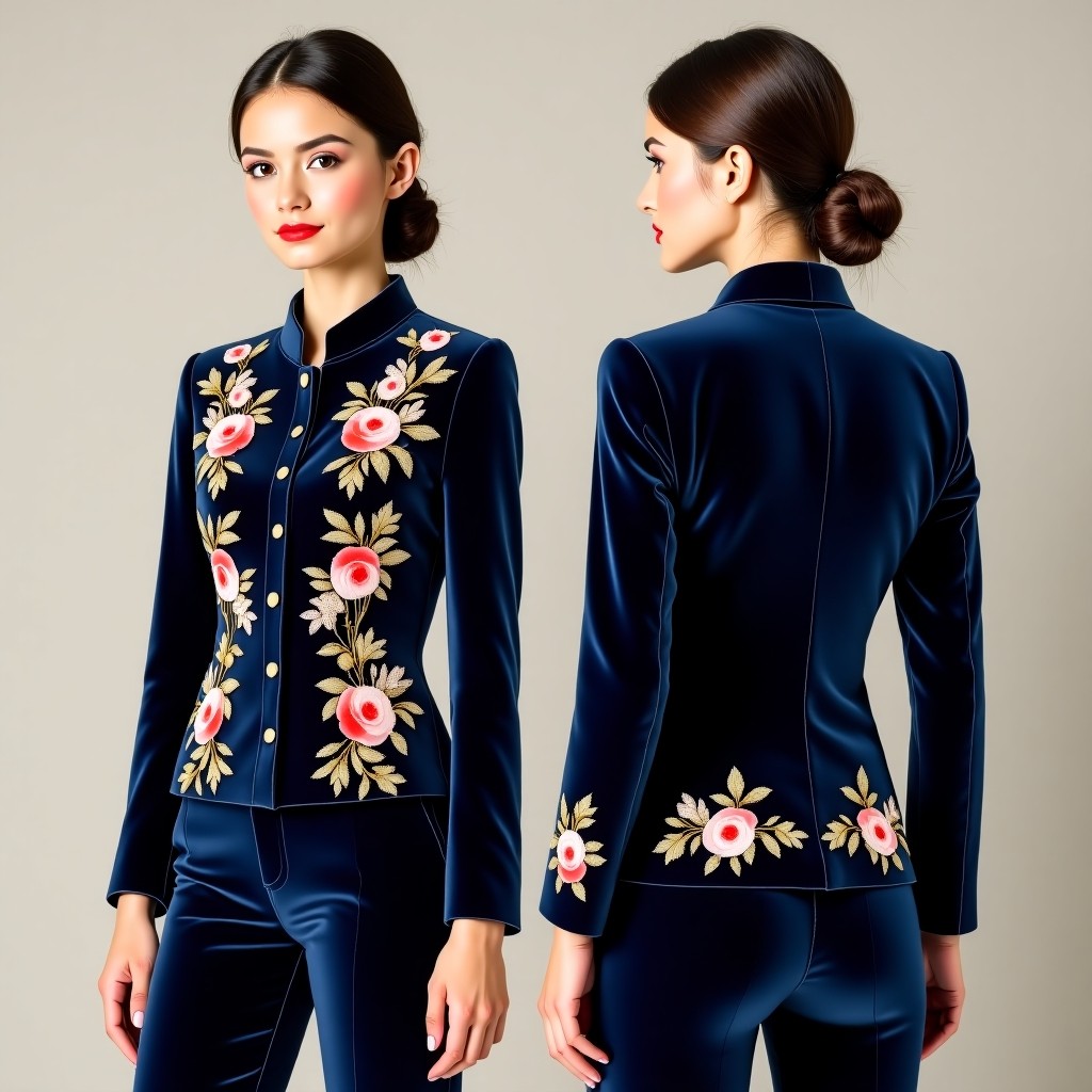 Elegant Botanical Embroidered Tailored Blazer