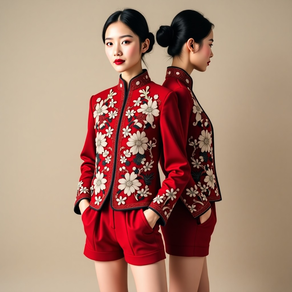 Sophisticated Floral Cuff Embroidered Blazer