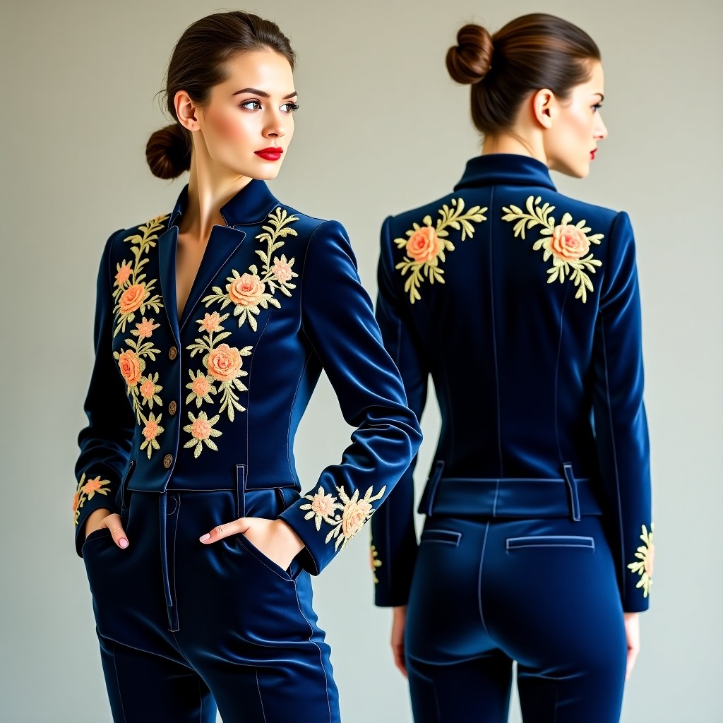 Elegant Embroidered Mandarin Collar Blazer