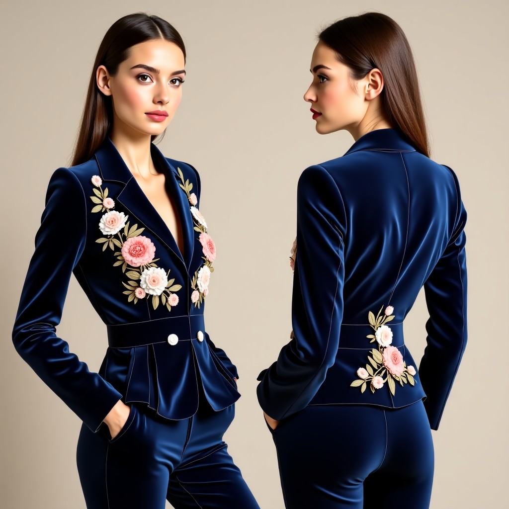 Botanical Scroll Embroidered Evening Blazer