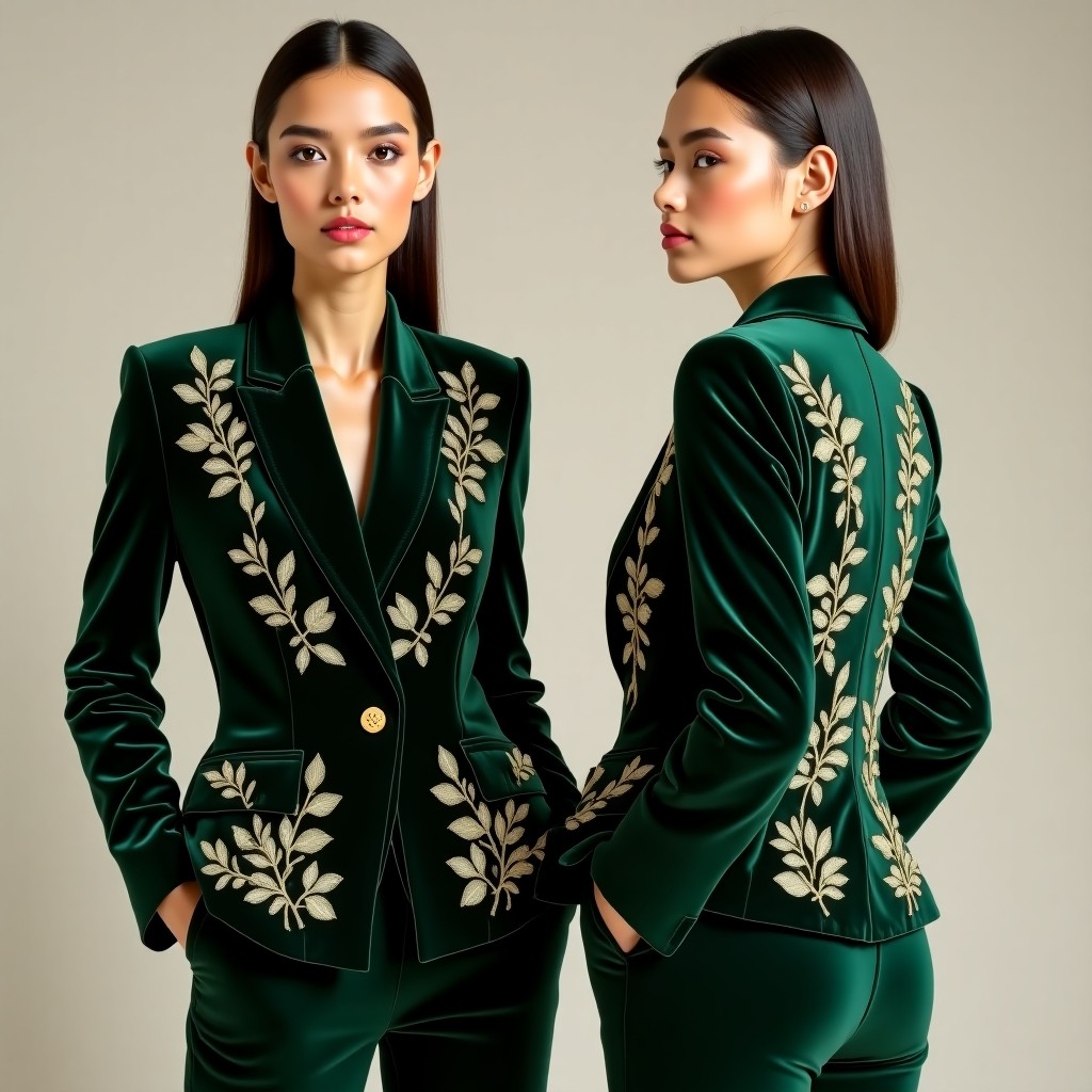 Ornate Vine Embroidered Formal Blazer