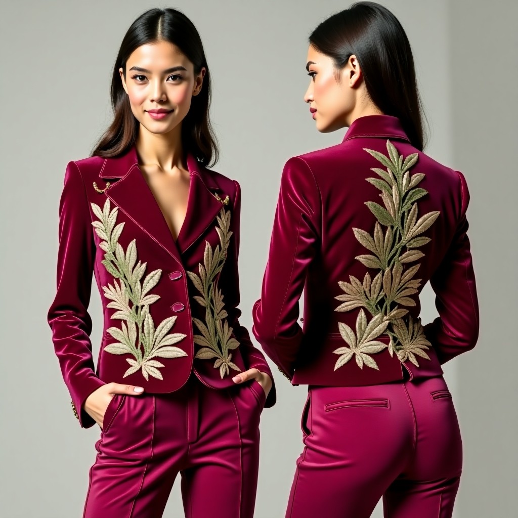 Luxury Botanical Cuff and Lapel Blazer
