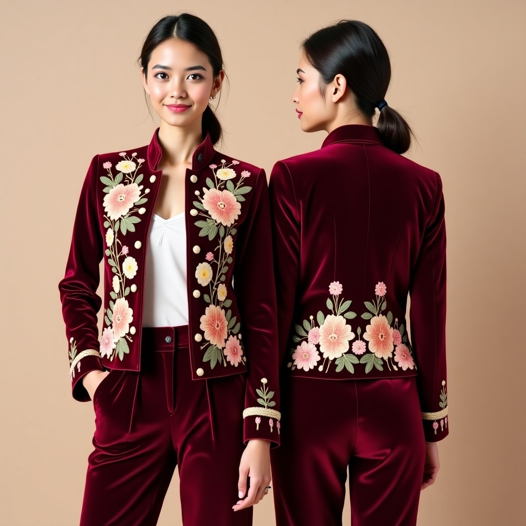 Premium Botanical Border Embroidered Blazer