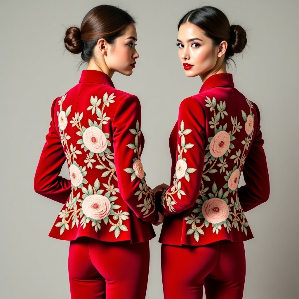 Botanical Embroidered High Collar Blazer