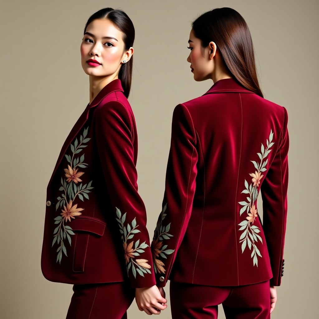 Elegant Botanical Embroidered Cropped Blazer