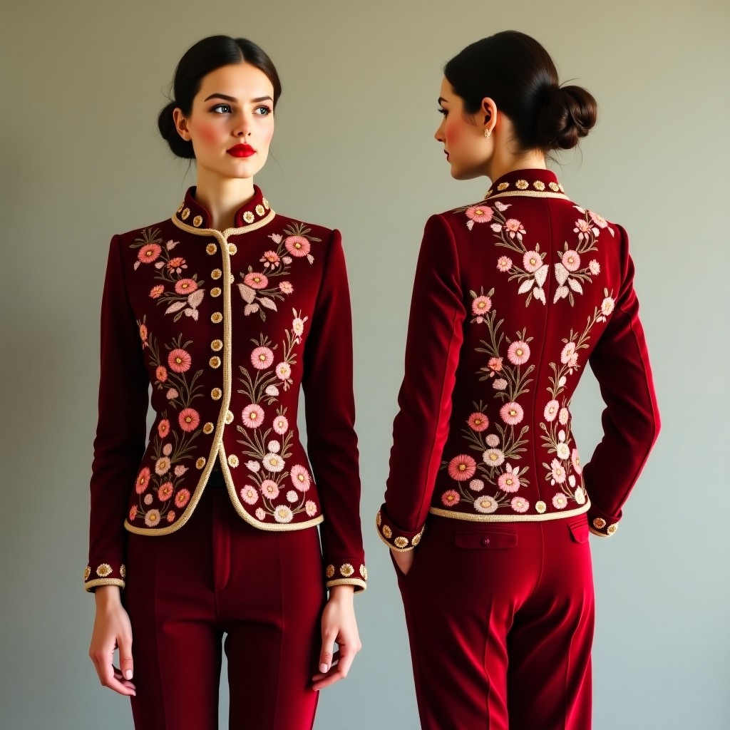 Elegant Botanical Floral Embroidered Blazer
