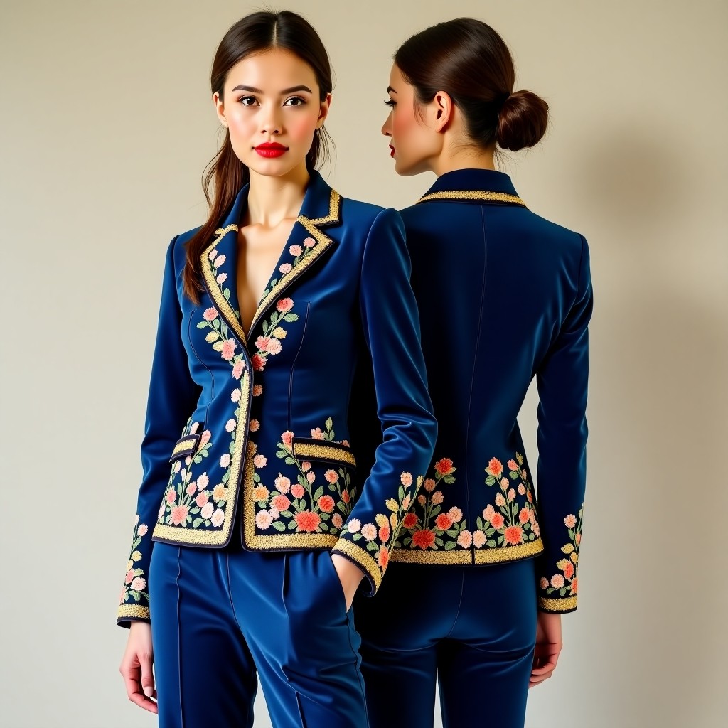 Elegant Floral Cuff and Lapel Blazer