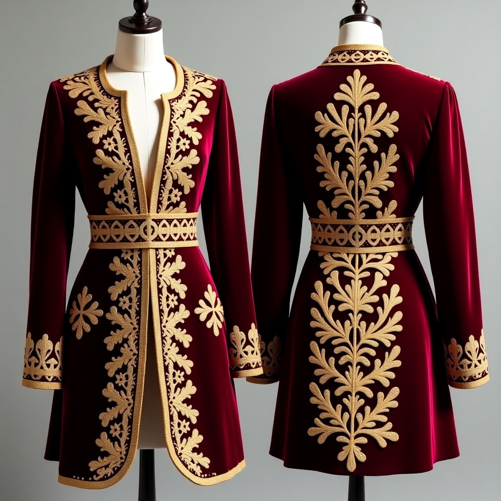 Velvet Karakou Jacket with Raised Satin Stitch Embroidery
