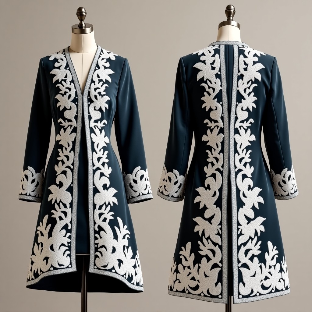 Elegant Leaf Motif Karakou Embroidered Jacket
