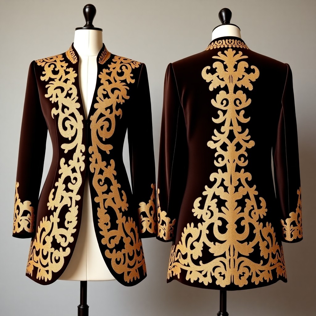 Ornate Leaf Motif Embroidered Jacket
