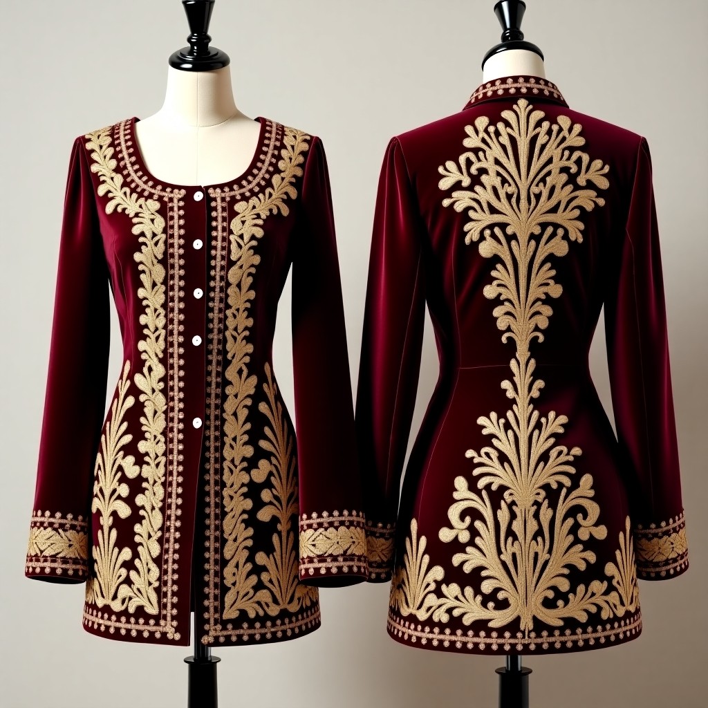Elegant Floral Scroll Embroidered Jacket