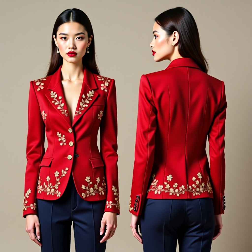 Chic Floral and Leaf Embroidered Jacket