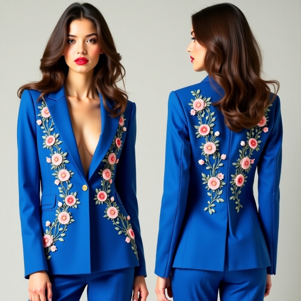 Artistic Leaf Embroidered Tailored Jacket