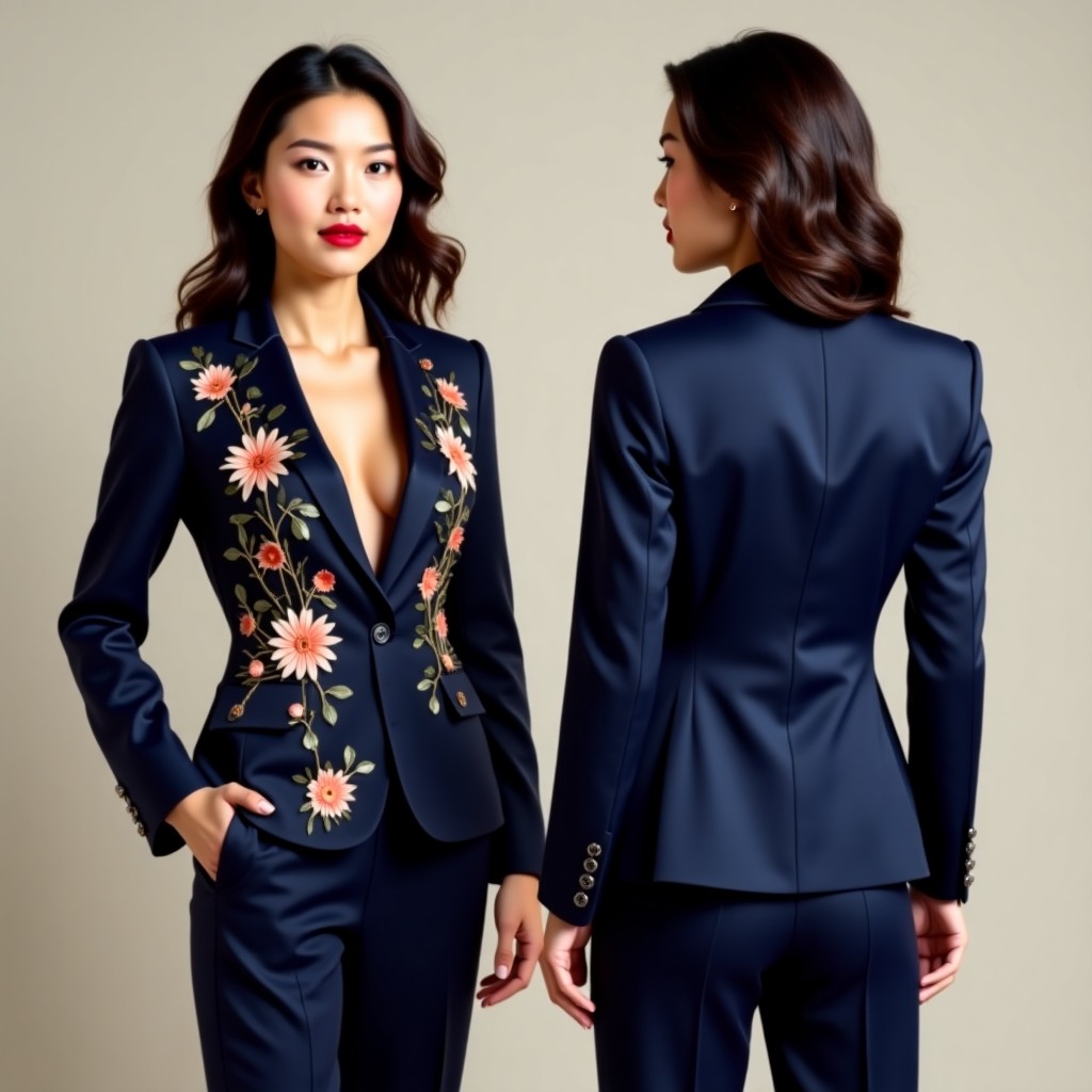 Artistic Floral Branch Embroidered Jacket