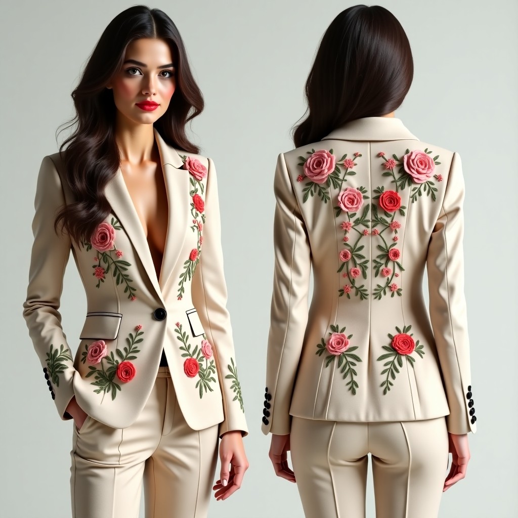 Elegant Floral Lapel Embroidered Jacket