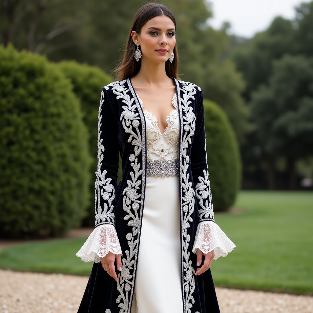 Elegant Moroccan Laurel Embroidery Couture